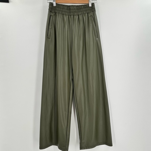 aerie Pants - Offline by Aerie Sage Green Real Luxe Faux Leather Wide Leg Pants Size Small